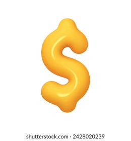 Symbols Dollar. Sign yellow color. Realistic 3d design in cartoon balloon style. Isolated on white background. vector illustration