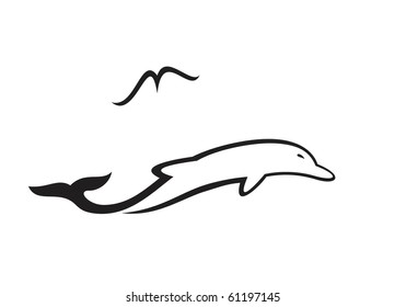 Symbols dolphin and seagull