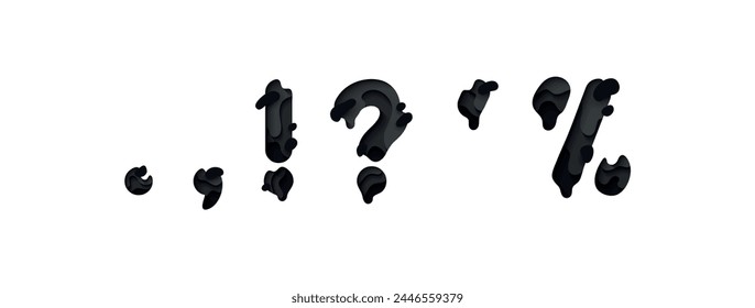 symbols dot, comma, question mark, exclamation point and percentage symbol. font design in paper cut style. vector illustration