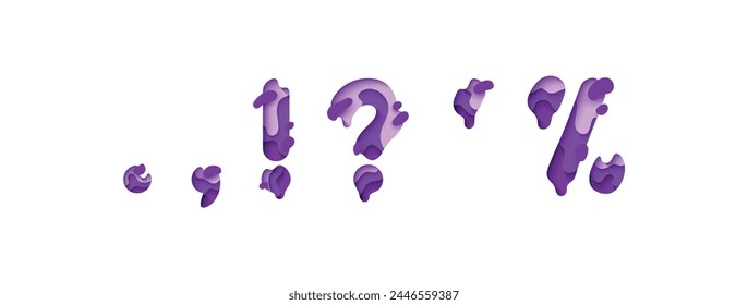Symbole Punkt, Komma, Fragezeichen, Ausrufezeichen und Prozentzeichen. Schriftdesign im Papierschnittstil. Vektorillustration