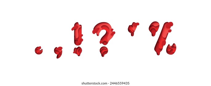 symbols dot, comma, question mark, exclamation point and percentage symbol. font design in paper cut style. vector illustration