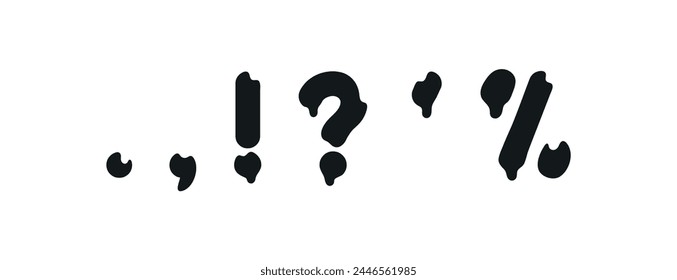 symbols dot, comma, question mark, exclamation point and percentage symbol. font design in style graffiti lettering with liquid paint. vector illustration