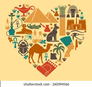 Symbols of Egypt in the shape of a heart