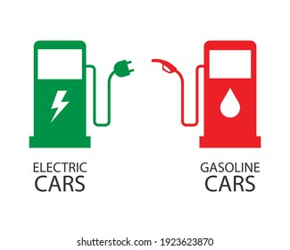 symbols for electric cars and gasoline cars. Electric energy vs petrol oil. vector illustration in flat style modern design. Clean energy in the future.