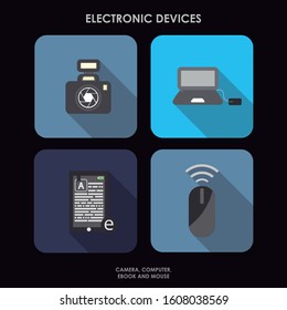 Symbols of electronic devices, computer, mobile, tablet and camera.