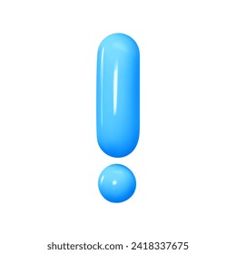 Symbols Exclamation mark. Sign blue color. Realistic 3d design in cartoon balloon style. Isolated on white background. vector illustration