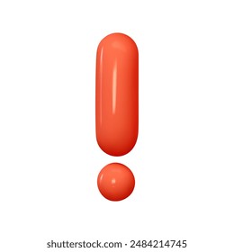 Symbols Exclamation mark. Sign red color. Realistic 3d design in cartoon balloon style. Isolated on white background. vector illustration