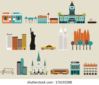 Symbols of famous  cities. Vector