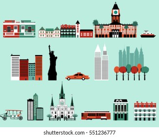 Symbols of famous  cities. Vector