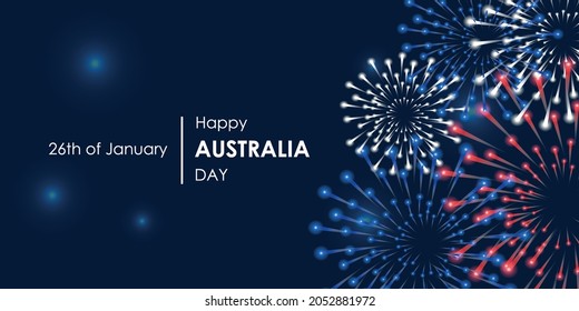 Symbols and Flag of Australia. January 26 Australia Day, Flags, balloons and fireworks. Realistic vector