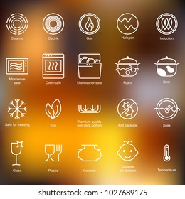 Symbols of food grade metal indicate properties and destination of a metallic utensil. Properties of dishes. Pottery symbols