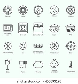 Symbols of food grade metal indicate properties and destination of a metallic utensil. Properties of dishes. Pottery symbols