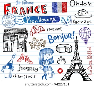 Symbols of France as funky doodles