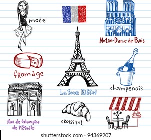 Symbols of France as funky doodles