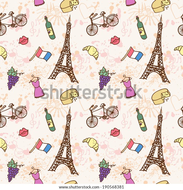 Symbols France Funky Doodles Vector Seamless Stock Vector (Royalty Free ...