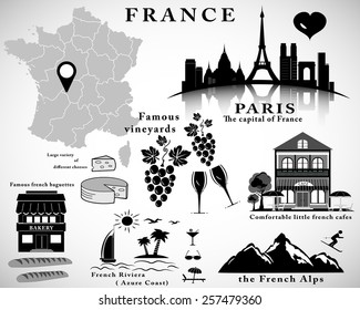 Symbols of France vector set. Travel concept