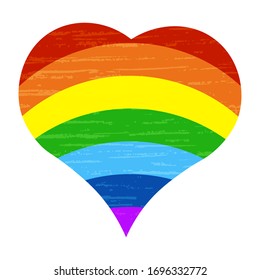 Symbols of freedom of feelings. Heart made of rainbow. Beautiful vector illustration of love on a white background, artistic, textured.