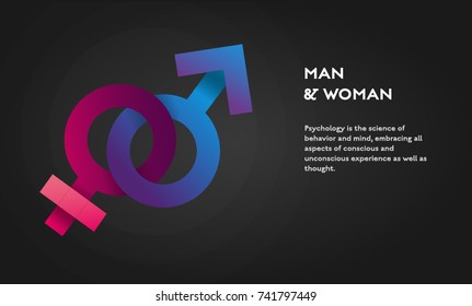Symbols of gender concept vector flat poster design. Venus and Mars signs illustration with place for text