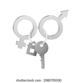 Symbols of gender connection between different genders. Living together concept.