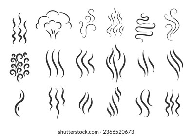 Symbols of glasses of hot drinks on white background. Fragrances evaporate icons. Smells line icon set, hot aroma, smells or fumes. Coffee cup icon. Vector illustration doodle hand drawn, EPS 10.