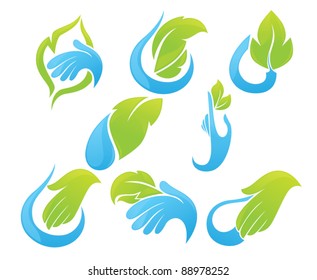 symbols of green leaves and clean water
