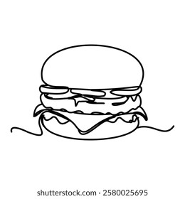 The symbols of the hamburger are combined with a simple line. This drawing, which presents a minimalist design on a white background, offers an elegant simplicity.