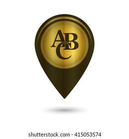 symbols heap of alphabet - black vector icon; golden  map pointer