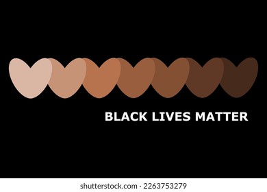 Symbols of hearts with different shades of skin color. Black lives matter.