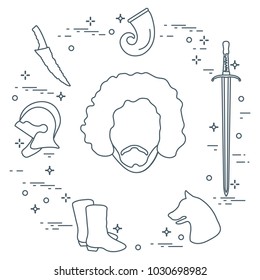 Symbols and heroes of the popular fantasy television series. Art and cinema theme.