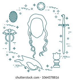 Symbols and heroes of the popular fantasy television series. Art and cinema theme.