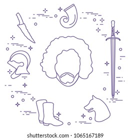 Symbols and heroes of the popular fantasy television series. Art and cinema theme.