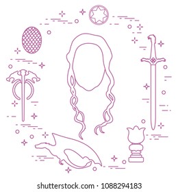 Symbols and heroes of the popular fantasy television series. Art and cinema theme.