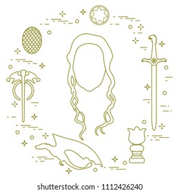 Symbols and heroes of the popular fantasy television series. Art and cinema theme.