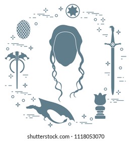 Symbols and heroes of the popular fantasy television series. Art and cinema theme.