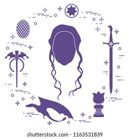 Symbols and heroes of the popular fantasy television series. Art and cinema theme.