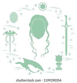 Symbols and heroes of the popular fantasy television series. Art and cinema theme.