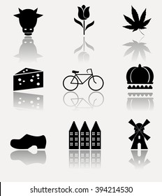 Symbols of Holland - icon set. Vector illustration.