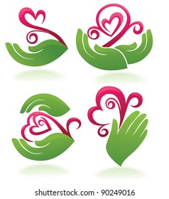 symbols of human's hands and decorative heart