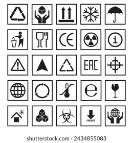 Symbols and Icon Set for Packaging and Box Designs, Vectors. For commercial uses.