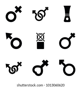 Symbols icons. set of 9 editable filled symbols icons such as male, woman, male and female, female, nail polish