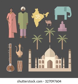 Symbols of India. Flat icon