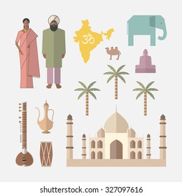 Symbols of India. Flat icon