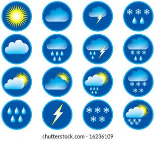 Symbols for the indication of weather. Vector illustration.