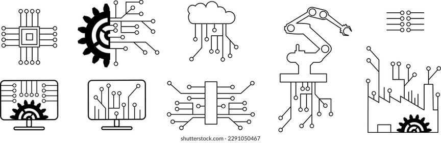 Symbols for Industry 4.0 and Industrial AI - Digital Data and Electronics