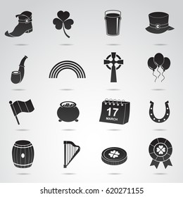 Symbols of Ireland - irish icon set for Saint Patrick's Day isolated on white background. Vector art.