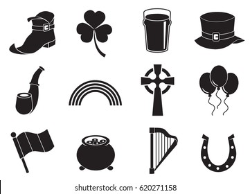 Symbols of Ireland - irish icon set for Saint Patrick's Day isolated on white background. Vector art.