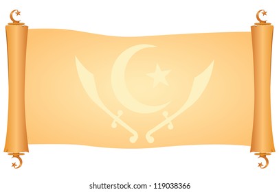 Symbols of Islam in the ancient parchment. Vector illustration.