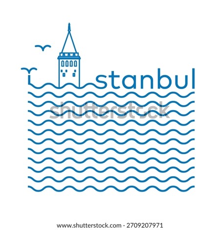 symbols of Istanbul Galata Tower vector sea linear