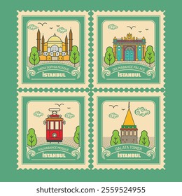 Symbols of Istanbul pop art, stamp, icon, vector