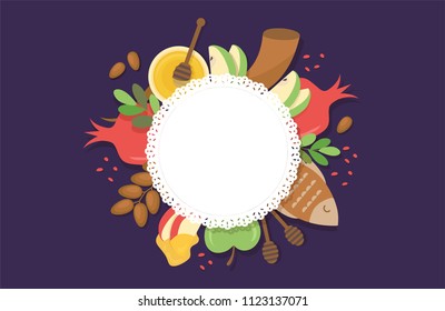 symbols of Jewish holiday Rosh Hashana , New Year. vector illustration